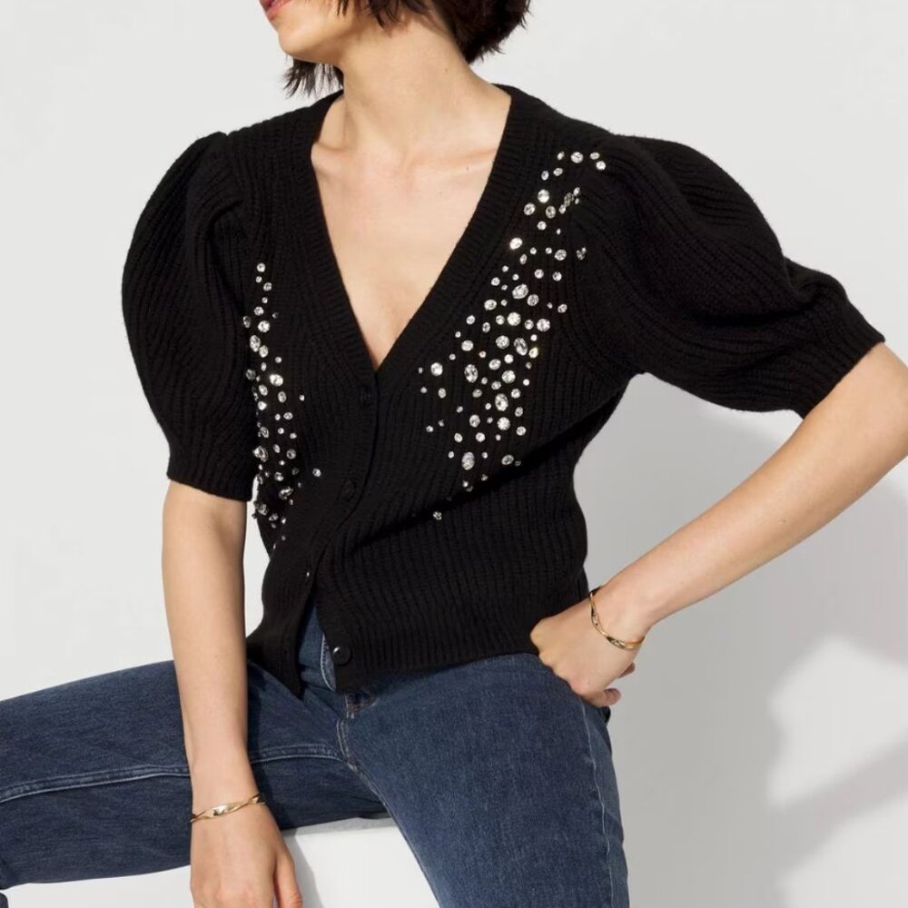 nwt WHITE HOUSE BLACK MARKET $130 rhinestone cardigan sweater xs